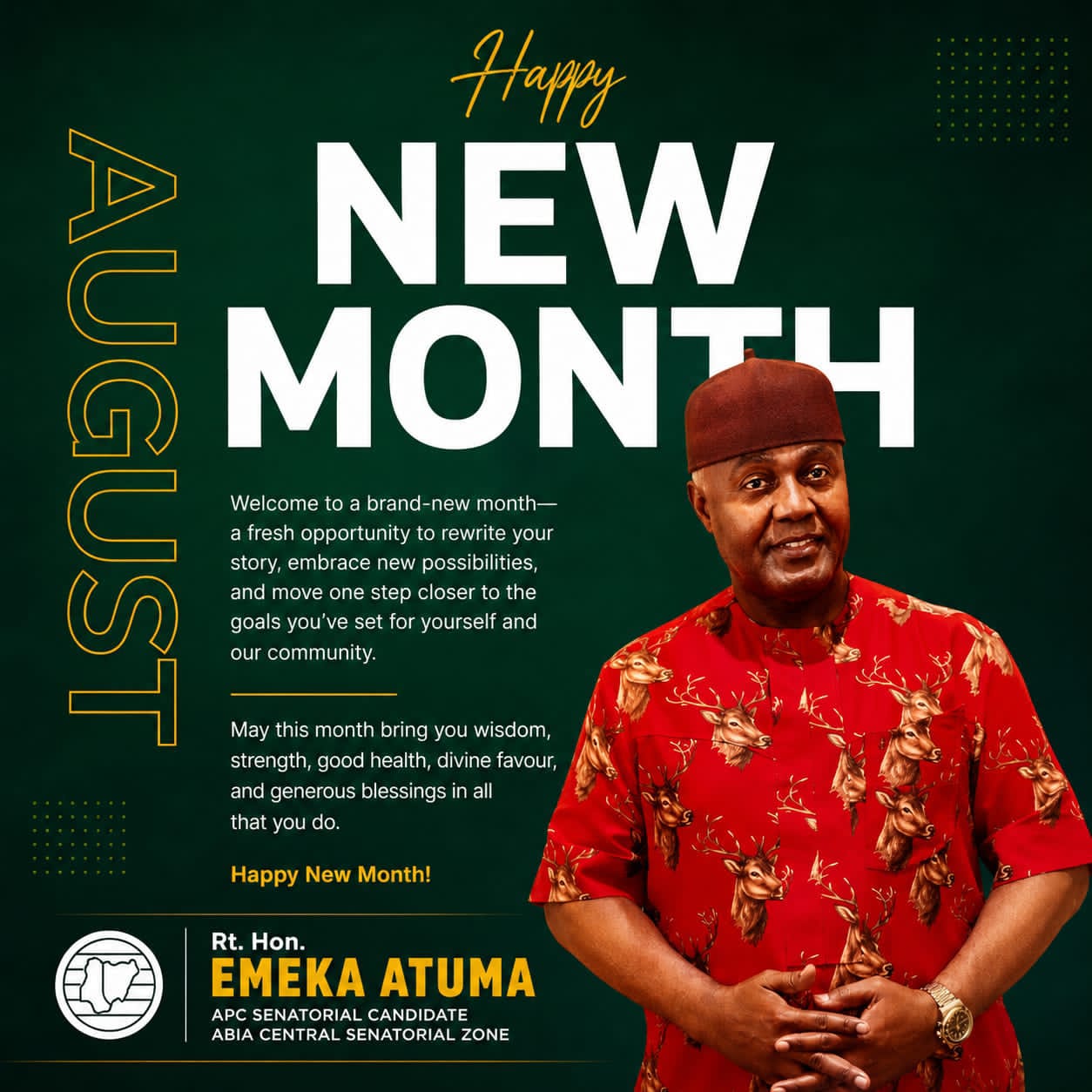 Rt. Hon. Emeka Atuma Welcomes Abia Central Residents to the Month of August